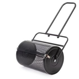24 inch Compost Spreader for Lawn, Garden Peat Moss Roller with Double Side Latches, Powder Coated Steel Mesh Basket for Topdressing & Seedling,