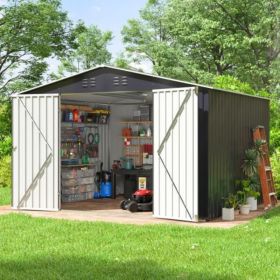 Outdoor Sheds 10FT x 10FT & Outdoor Storage Clearance, Metal Anti-Corrosion Utility Tool House with Lockable Door & Shutter Vents