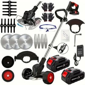 Cordless Electric Weed Wacker Portable Grass Trimmer with 3 Blade Types and 2 High Capacity Batteries Powerful Lawn Mower for Garden Yard Lawn Ma
