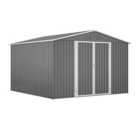 10 x 10 FT Outdoor Storage Shed, Large Metal Tool Sheds with Updated Frame Structure and Lockable Doors, Garden Shed for Backyard Garden Patio La