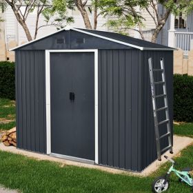 8ft x 4ft Outdoor Metal Storage Shed with Sliding Door and foundation for Backyard, Patio, Lawn (Black and White)