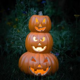 Lantern Halloween Pumpkin Lights- Waterproof Pre-lit Pumpkin Lighted JackoLantern For Halloween Porch, Party, Front Door, Fireplace Indoor And Ou (Option: 14in3tierScaryFace)