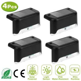 4Pcs Solar Powered LED Step Lights Outdoor Water-Resistant Dusk To Dawn Sensor Fence Lamps For Stairs Yard Railing (Option: Black)