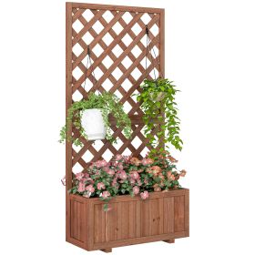 Wooden Raised Garden Bed with Trellis, 59" Outdoor Planter Box with Drainage Holes, Planter Raised Bed for Climbing Vine Plants Flowers, Orange (Option: Orange-820x820x85 mm)
