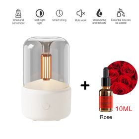120ML Candlelight Aroma Diffuser Air Humidifier Romantic Light Portable Essential Oils Diffuser Mist Maker Fogger Purifier Home (Color: white - rose, Ships From: China)
