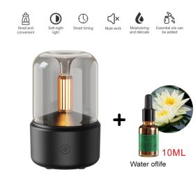 120ML Candlelight Aroma Diffuser Air Humidifier Romantic Light Portable Essential Oils Diffuser Mist Maker Fogger Purifier Home (Color: black - fragrant, Ships From: China)