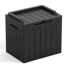 All-Weather 32 Gallon Patio Deck Box with Seat (Color: Black)