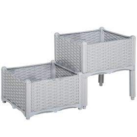 2-Piece Raised Garden Bed with Legs, Self-Watering Planter Box Raised Bed to Grow Flowers, Herbs & Vegetables, Gray (Option: Gray-450x450x230 mm)